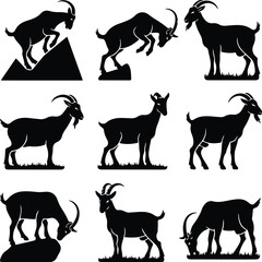 Goat Silhouette Set | Farm Animal Vector Graphics Goat Silhouettes Collection | Livestock, Nature, and Agriculture Icons