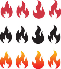 Collection of stylized fire icons in various colors
