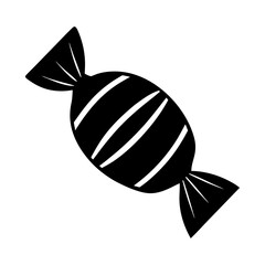 Illustration of a wrapped candy with striped design in black and white color scheme graphic style