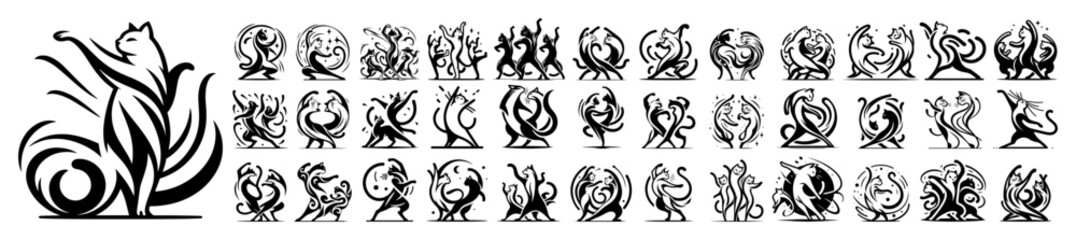 fire animal tribal tattoo icons vector set in black style