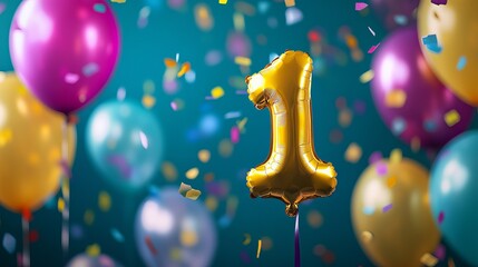 Gold number one balloon festive birthday party celebration colorful balloons joy fun kid year baby