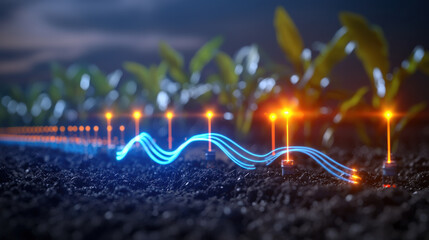Innovative plant growth technology urban garden digital visualization night close-up sustainable practices