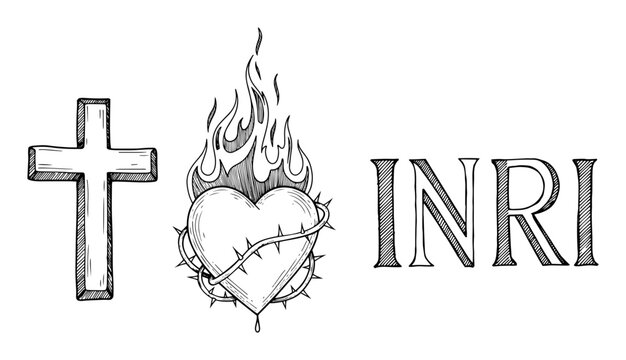 sacred heart cross and inri christian symbols in bold vector style