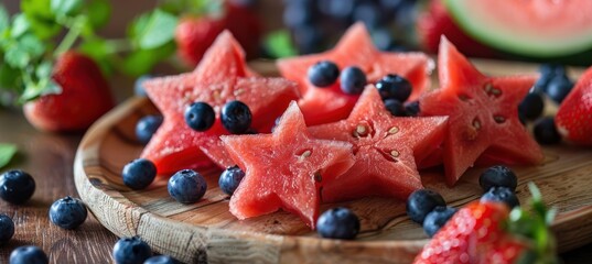 Creative Fruit Platter with Star-Shaped Watermelon and Berries for Summer Gatherings