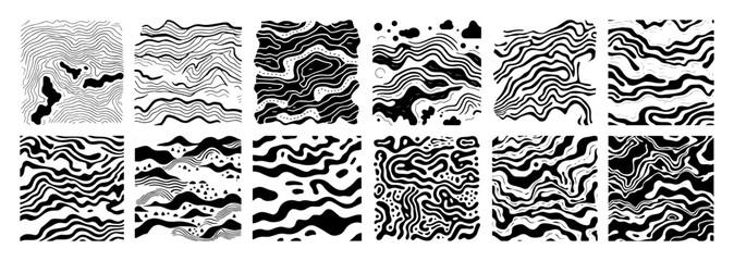 fluid texture pattern set in liquid marble black and white style