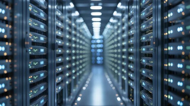 Data center with rows of server racks