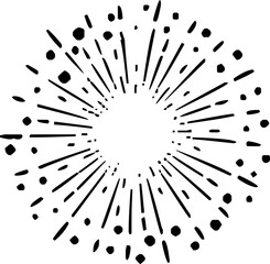 Black and white vector sunburst design with radiating lines and dots, perfect for representing energy, explosion, or dynamic visual elements