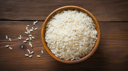 rice in white plate on wooden table