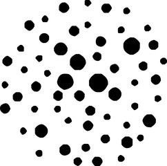 Black and white dot pattern with varying sizes of dots scattered on a white background, perfect for decorative and textured design use. 