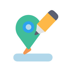 Editing location on map with pencil, flat design