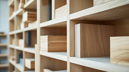 Modern Wooden Shelving Unit with Various Sizes of Cubbies