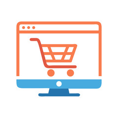 Online shopping cart on computer screen for e-commerce