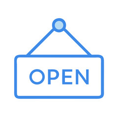 Blue open sign on White Background, business concept