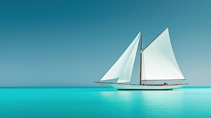 Fototapeta premium A beautiful sailboat is navigating through the clear and calm ocean water
