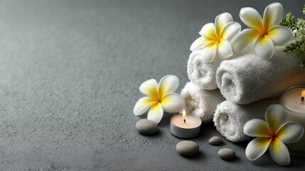 Spa Setting with Towels and Flowers