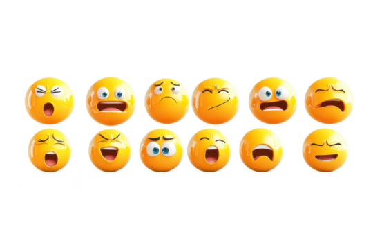 3D Render of Yellow Emojis Showing Various Emotions