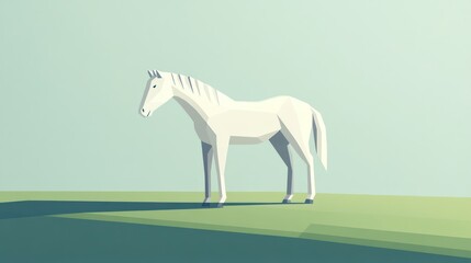 Obraz premium Low-poly white horse on a grassy plain