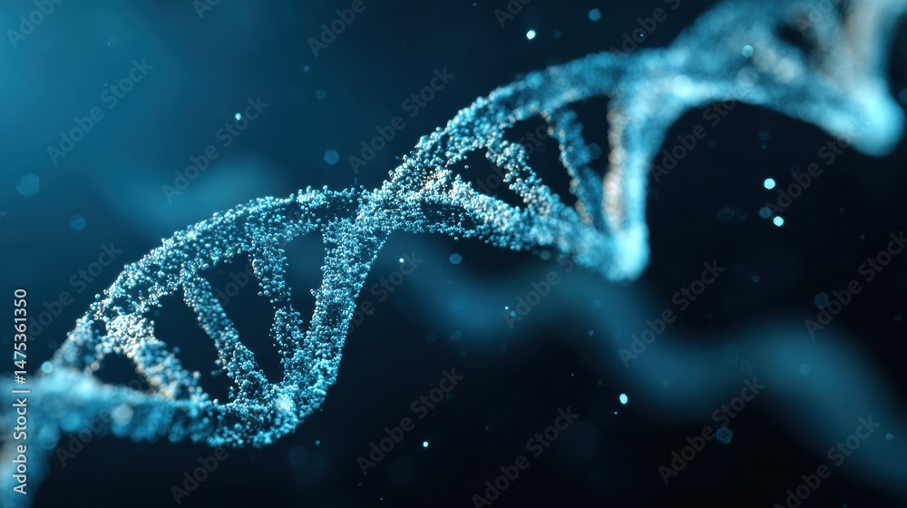 Poster Floating Abstract DNA Helix Suspended in a Clean Blue Space Symbolizes the Complexity of Genetics and Biological Life