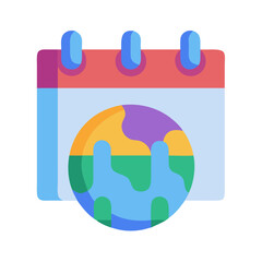 Calendar with Earth icon representing global events scheduling