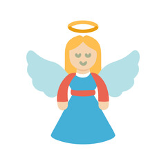 Simple flat illustration of cartoon angel on black background