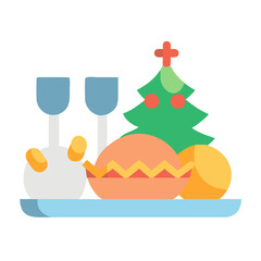 Festive Christmas celebration with tree, ornaments and drinkware