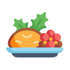 Stylized plate of fruit with meat and lettuce