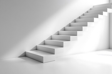 Fototapeta premium Velvet-smooth white floating steps, elegantly ascending a simple monochrome living space