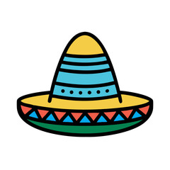 Colorful sombrero illustration on black background, traditional Mexican hat