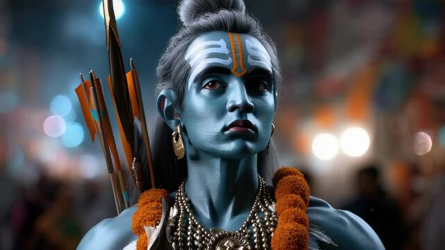 Rama legacy: noble king, devoted son, courageous warrior, dharma embodiment, virtue model, sacred figure, divine husband, epic hero, revered avatar, Ramayana honor, righteous leader.