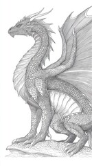 Obraz premium Detailed grayscale illustration of a mythical creature.