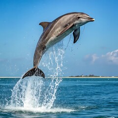 Fototapeta premium Stunning Dolphin Leaping: High-Res Ocean Wildlife Photo