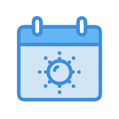 Blue calendar icon with virus illustration on light background