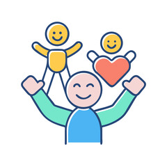 Cheerful stick figures convey community, affection, and happiness