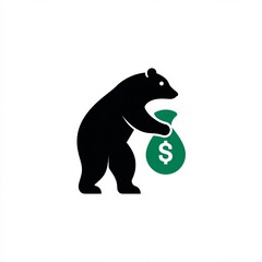 Obraz premium Minimalist Bear Silhouette Holding Money Bag for Business Concept