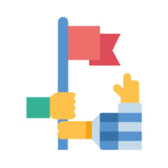 Flat design illustration of hands holding a flag symbol