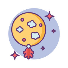 Stylized full moon graphic with stars against black background