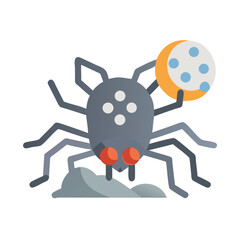 Stylized spider on gray rock holding dotted ball illustration