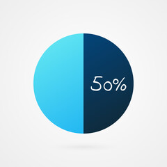 50 percent circle pie chart. Isolated symbol. Vector gradient element. Infographic sign. Illustration, icon for business, finance, report, web design, downloading, presentation