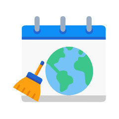 Calendar with earth icon and brush symbolizes environment protection