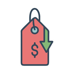 Sale tag icon with dollar sign and downward arrow