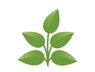 Green spring plant with five leaves illustration in green colors. Spring, planting and nature design element. Isolated vector image
