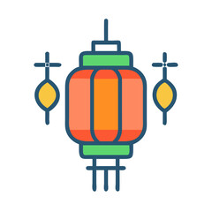 Iconic Chinese lantern illustration with soft blue outlines