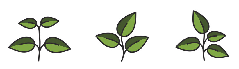 Plant sprouts in green colors. Spring, planting and nature design elements. Isolated vector illustrations
