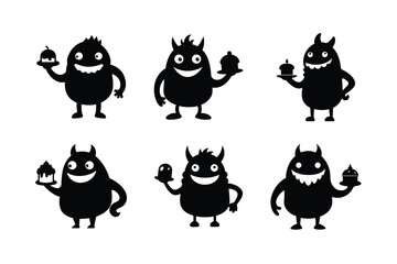 Obraz premium happy cartoon monster holding a cake.