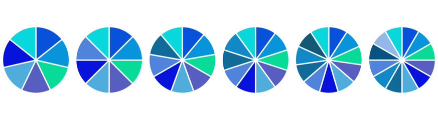 Fototapeta premium Circle pie chart parts for infographic design, circle sections 7,8,9,10,11,12