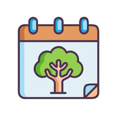 Illustrated calendar page with a tree for environment theme