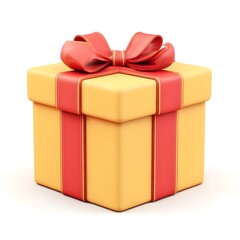Obraz premium A yellow present with a red ribbon and bow, perfect for any occasion. A gift that is ready to give.