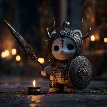 3D Render of Celebrating Panda Character with Shield and Spear