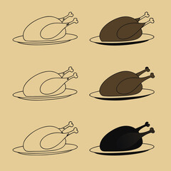 roasted turkey icon Simple outline illustration