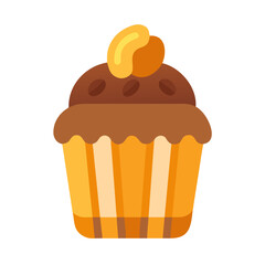 Flat vector chocolate cupcake with peanut topping on black